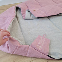 HEMP natural Sleeping bag with hood organic hemp fiber filling inside in linen non-dyed + pink fabric hand made