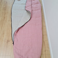 HEMP natural Sleeping bag with hood organic hemp fiber filling inside in linen non-dyed + pink fabric hand made