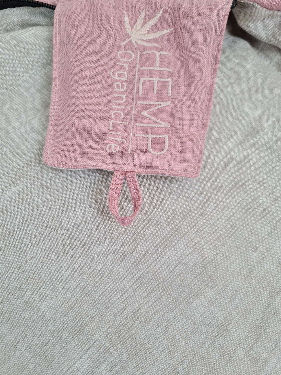 HEMP natural Sleeping bag with hood organic hemp fiber filling inside in linen non-dyed + pink fabric hand made