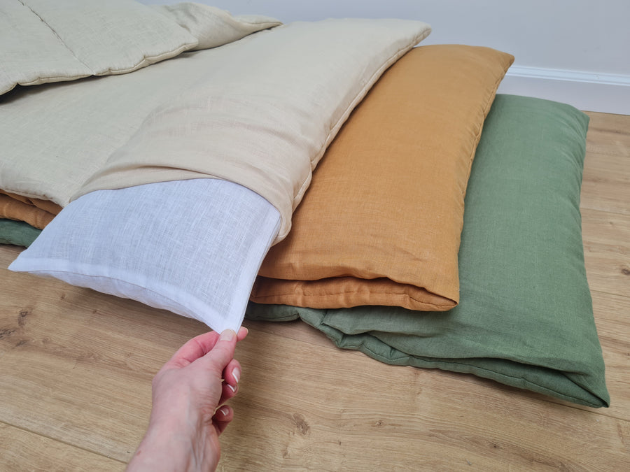 Kinder Garden Hemp Linen Sleep Bag with Pillow School Nap Mat Kids Organic Hemp Fiber Filling in Linen Fabric blanket quilt, hand made