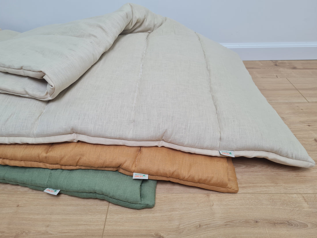 Kinder Garden Hemp Linen Sleep Bag with Pillow School Nap Mat Kids Organic Hemp Fiber Filling in Linen Fabric blanket quilt, hand made