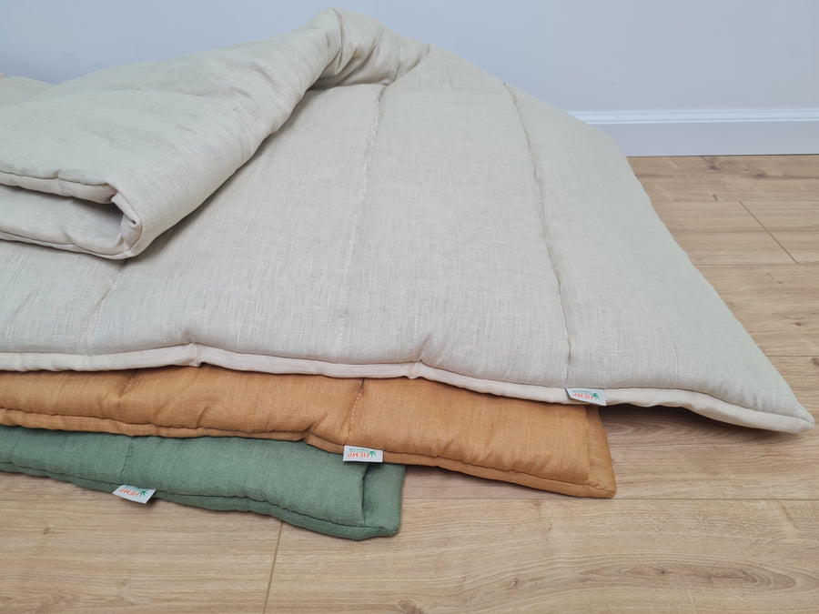 Kinder Garden Hemp Linen Sleep Bag with Pillow School Nap Mat Kids Organic Hemp Fiber Filling in Linen Fabric blanket quilt, hand made