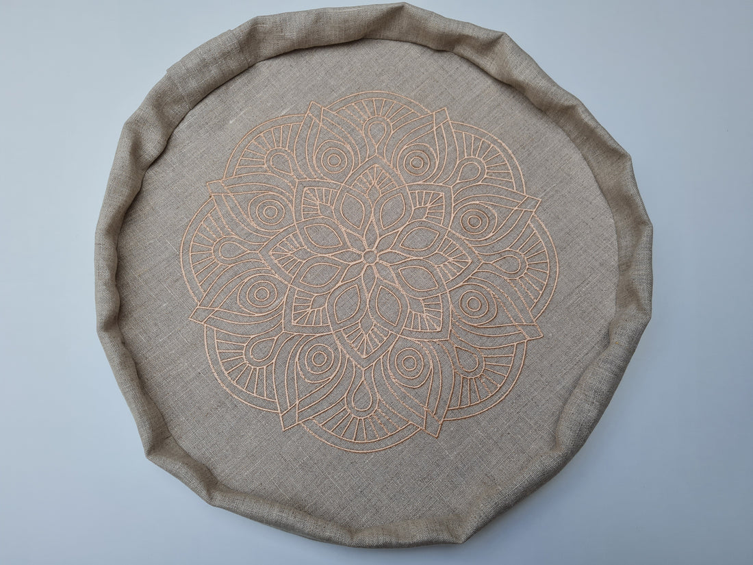 Embroidery cover Linen cover for Zafu with zipper / linen floor cushion Without Filler