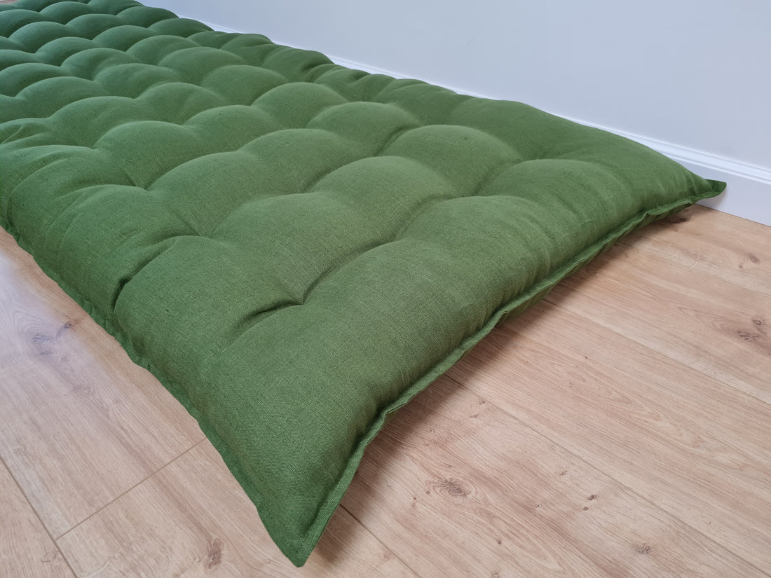 Organic HEMP Floor cushion reading nook pillow Organic Hemp fiber filling in non-dyed Linen fabric custom made