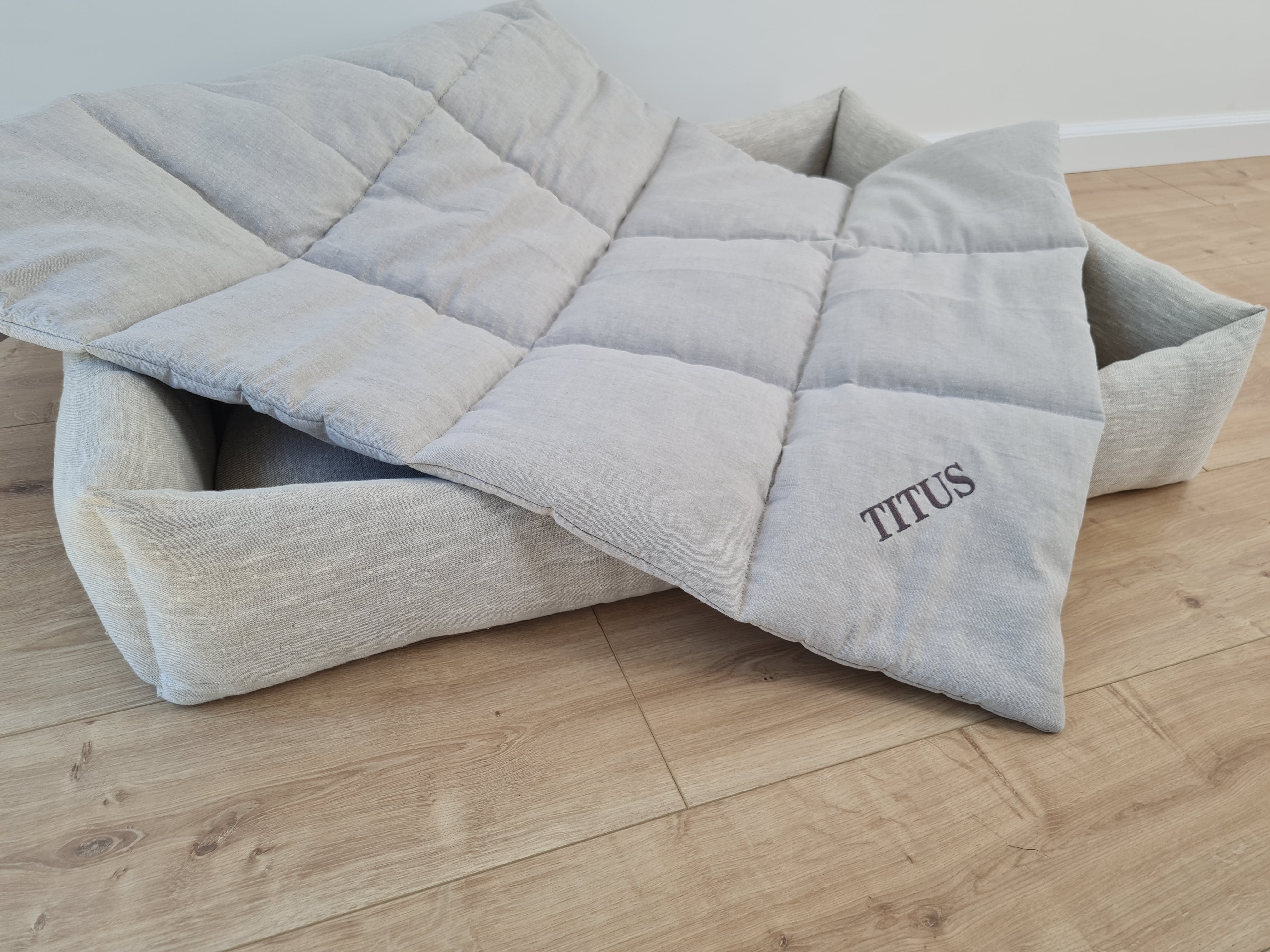 Gift for dog HEMP Dog Blanket filled HEMP Fiber in Natural Linen Fabric Dog Blanket Cover personalised for bed dog mat cover Christmas Gift - in sewing with squares