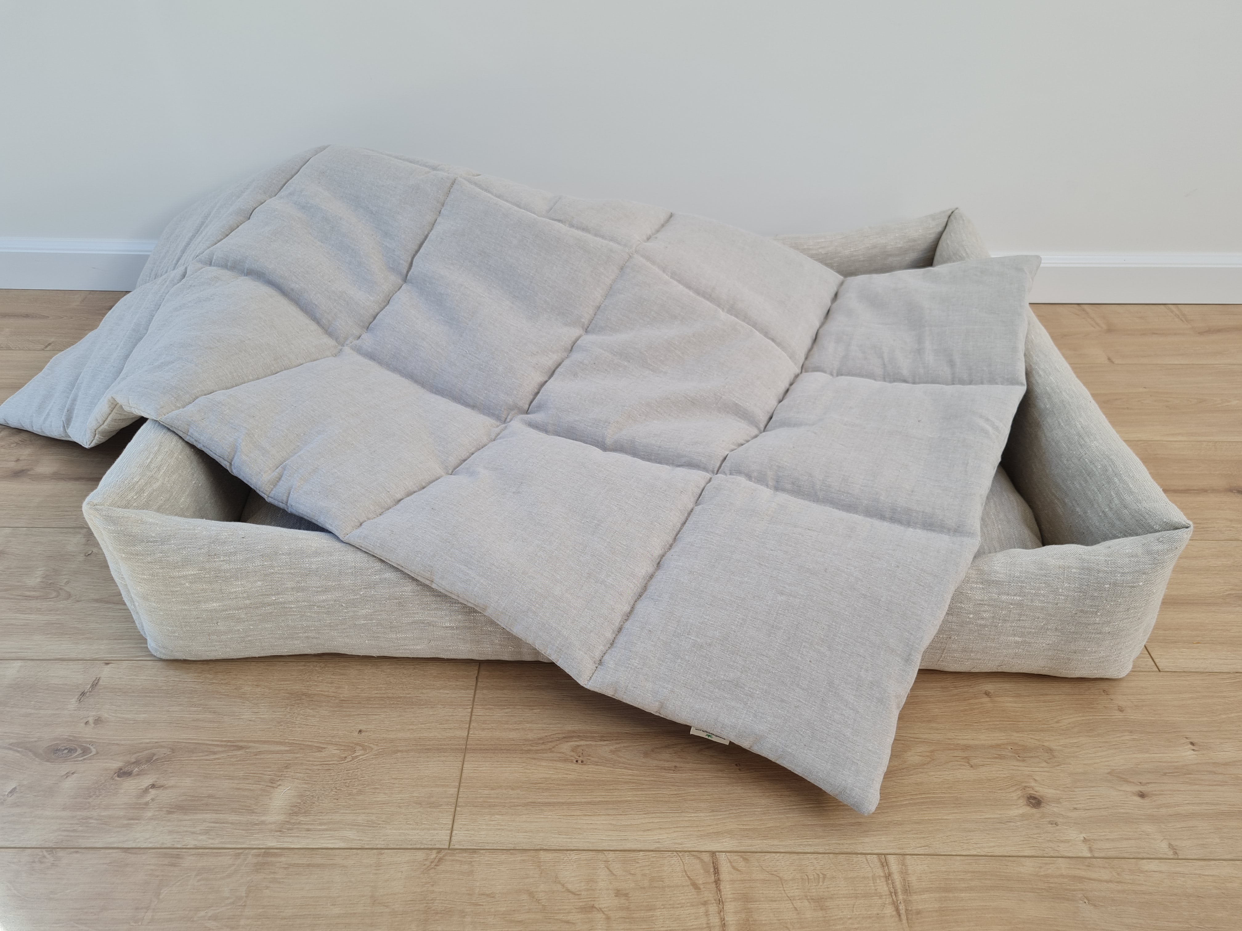 Gift for dog HEMP Dog Blanket filled HEMP Fiber in Natural Linen Fabric Dog Blanket Cover personalised for bed dog mat cover Christmas Gift - in sewing with squares