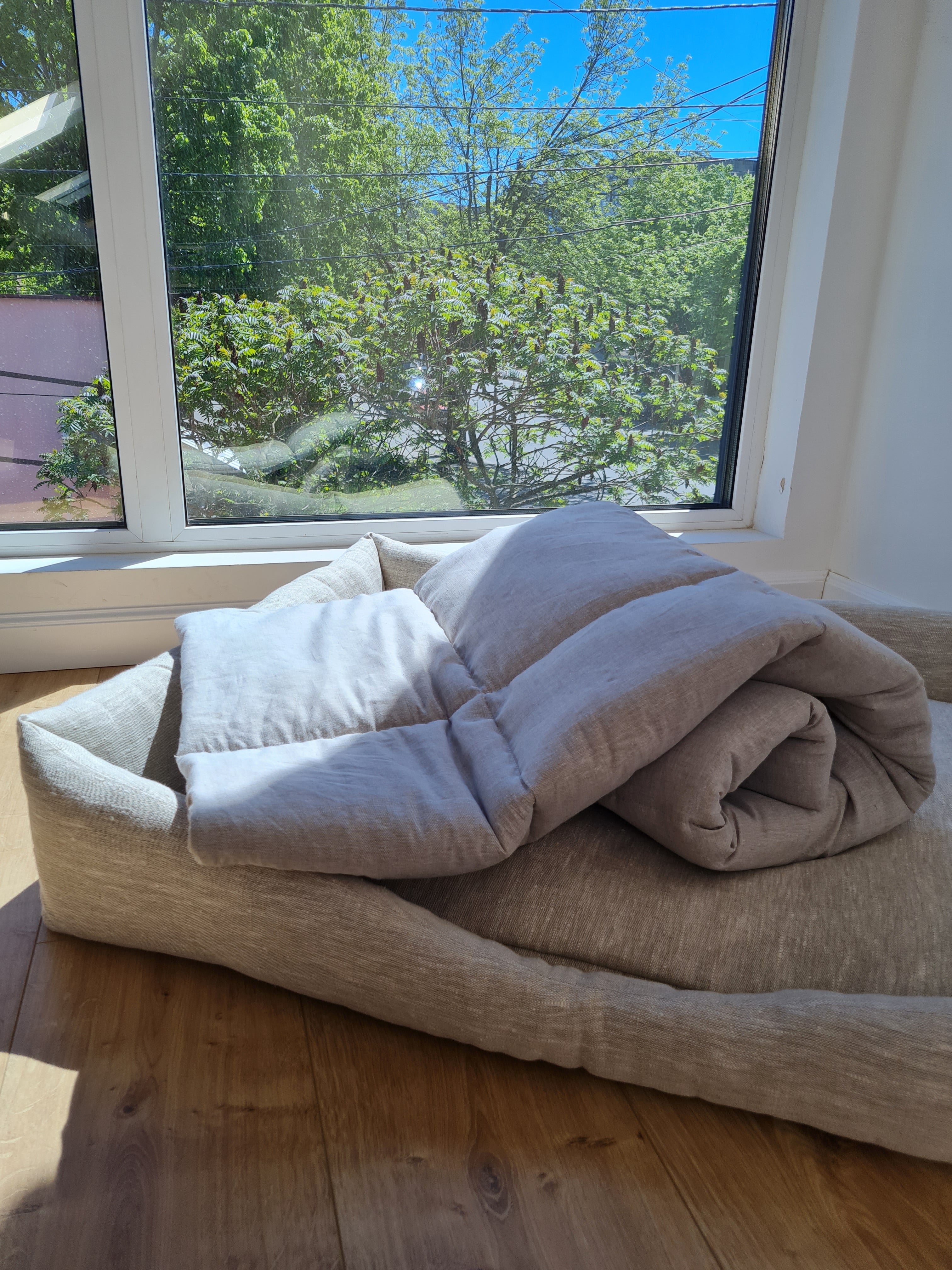 Gift for dog HEMP Dog Blanket filled HEMP Fiber in Natural Linen Fabric Dog Blanket Cover personalised for bed dog mat cover Christmas Gift - in sewing with squares