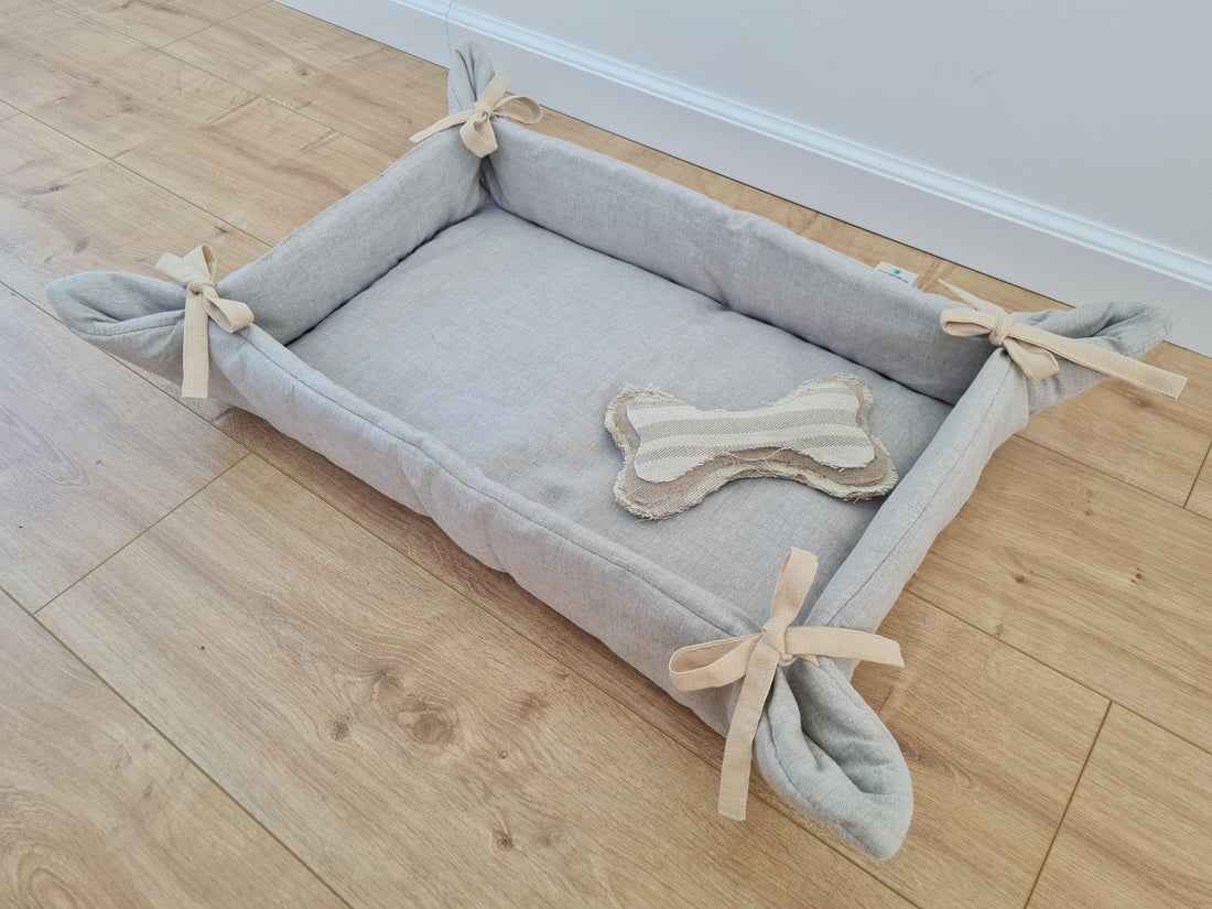 HEMP pet bed -transformer mat carpet filled organic HEMP Fiber in linen fabric - all natural /dog mat pad / house for cats