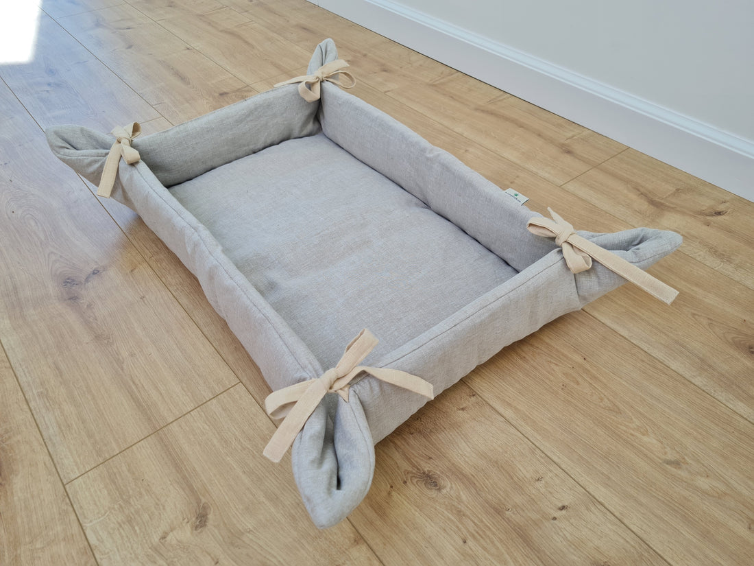 HEMP pet bed -transformer mat carpet filled organic HEMP Fiber in linen fabric - all natural /dog mat pad / house for cats