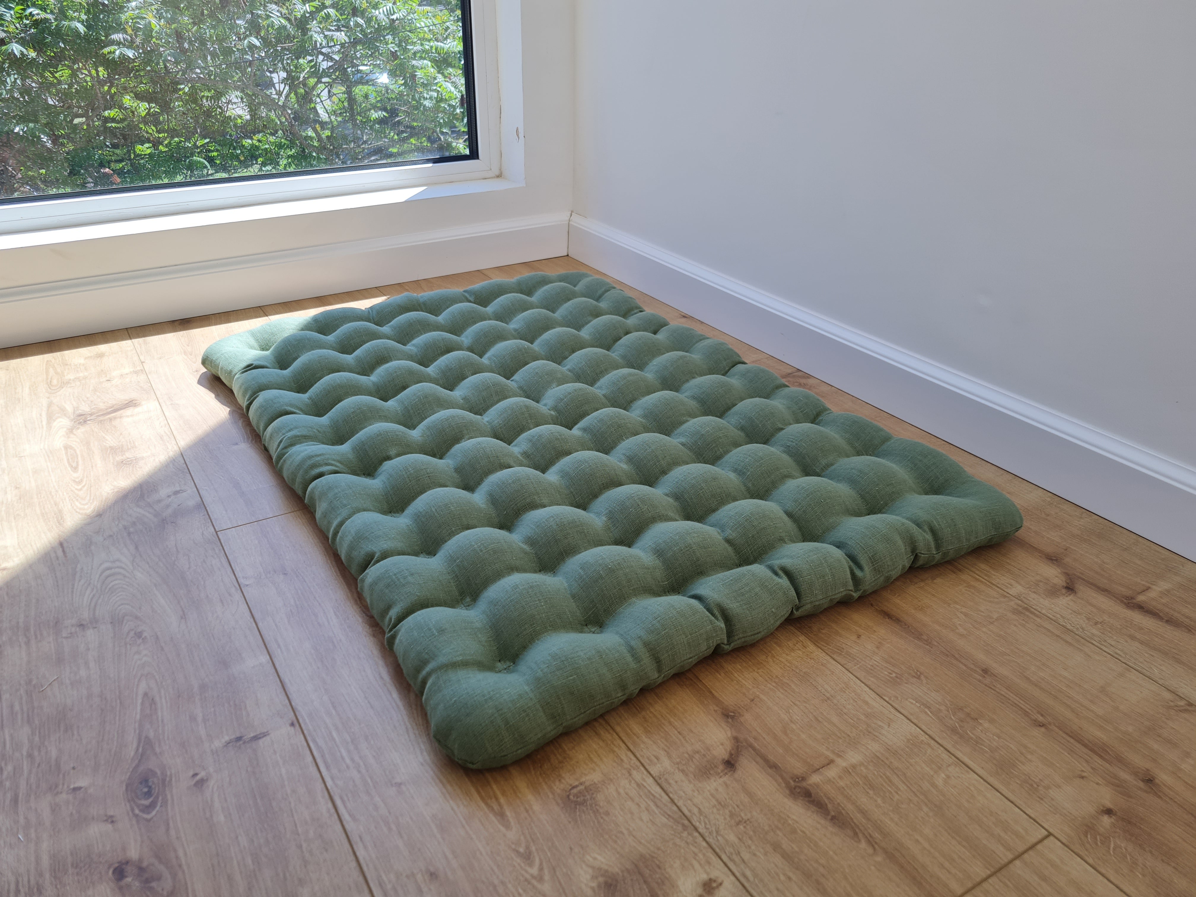 Light olive Linen Floor cushion with Buckwheat hulls 23"x35"/ Meditation cushion for Yoga/ linen zabuton Organic