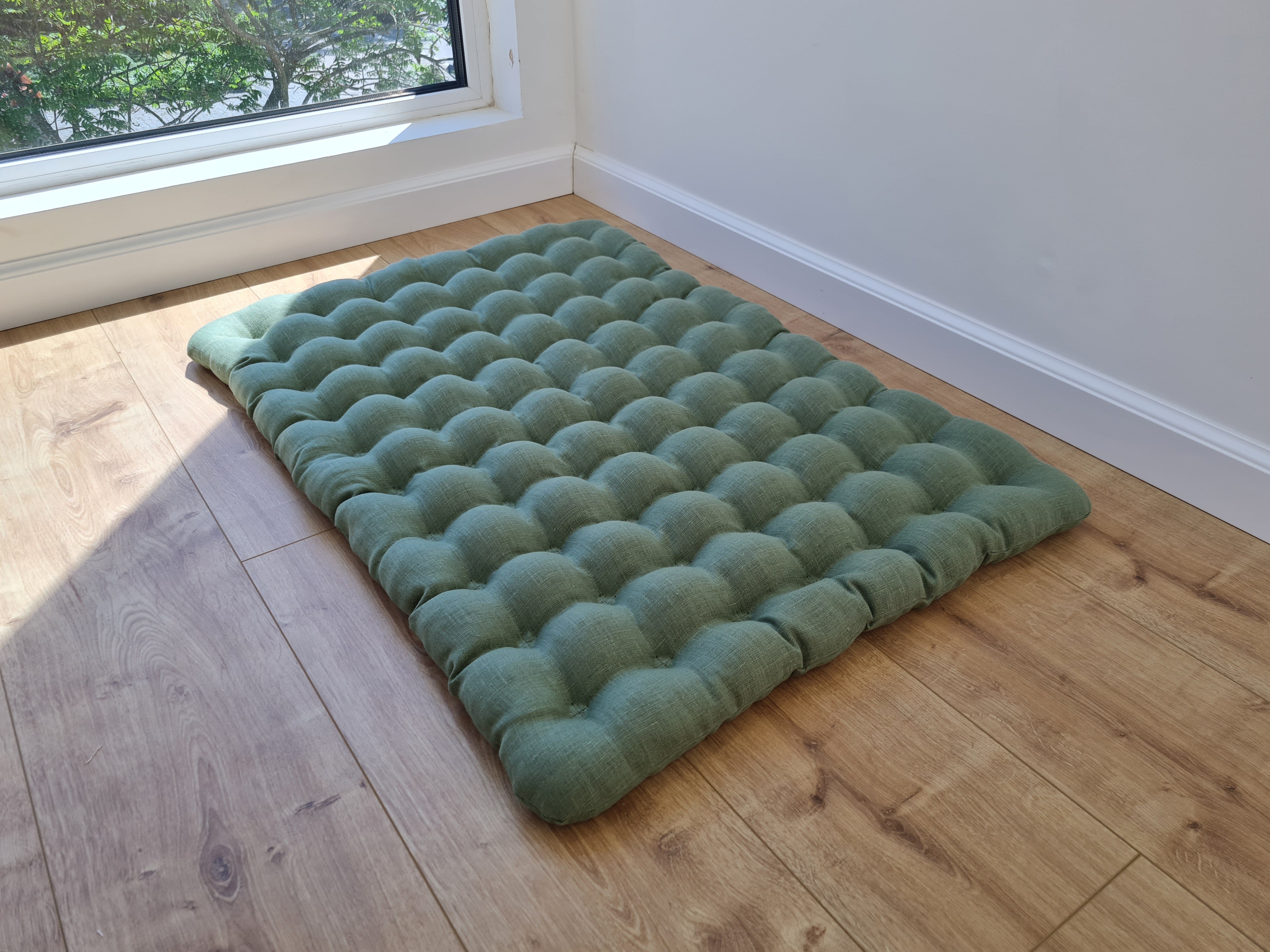 Light olive Linen Floor cushion with Buckwheat hulls 23"x35"/ Meditation cushion for Yoga/ linen zabuton Organic