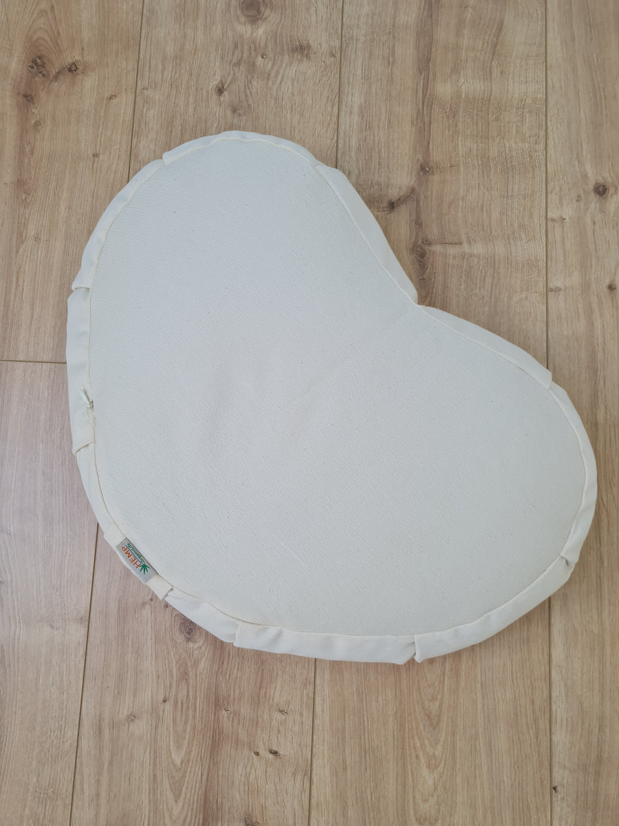 Heart-shaped floor cushion filled Buckwheat hulls in natural undyed cotton fabric/Organic cushion/Meditation pillow for Yoga studio