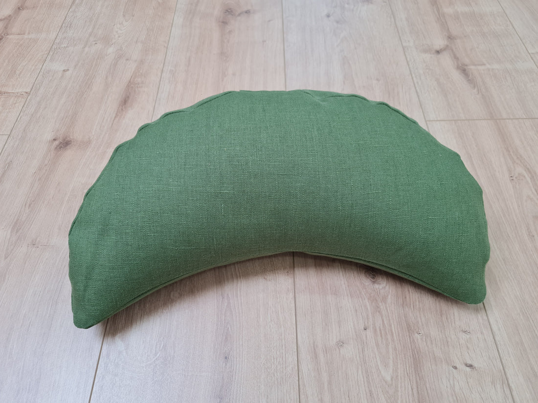 Linen Meditation Cresсent Cushion filled Buckwheat Hulls Yoga Crescent pillow