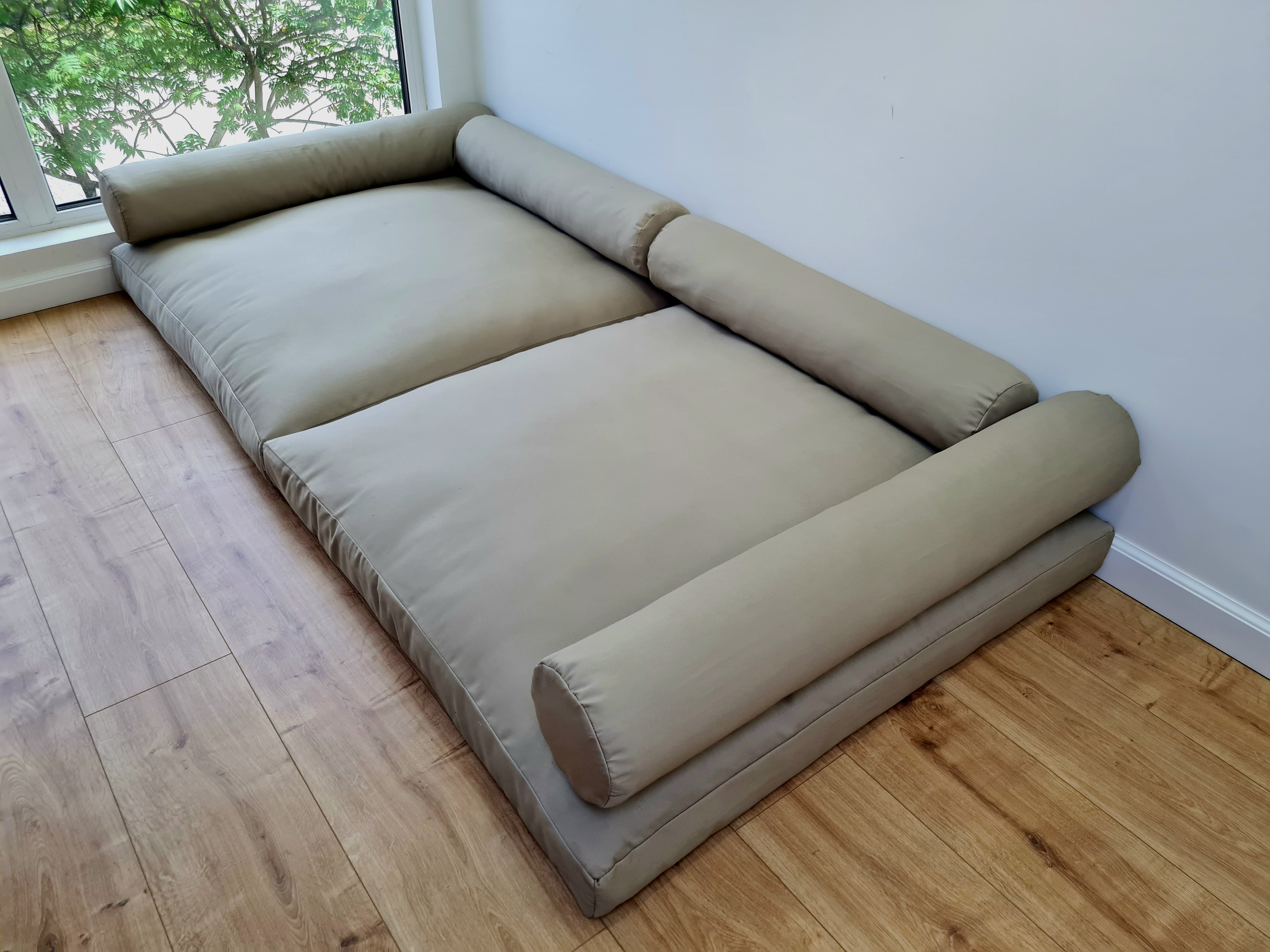 HEMP Custom made set of natural cushions for bench / floor seating: two 38"x38"x3" (97x97x8cm), with four bolsters