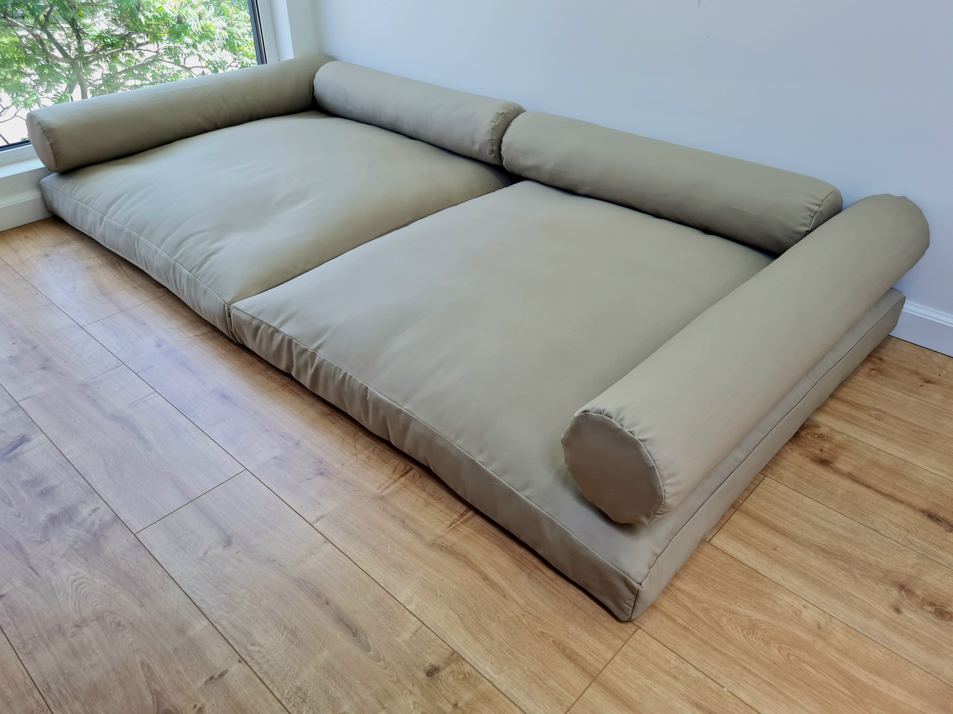 HEMP Custom made set of natural cushions for bench / floor seating: two 38"x38"x3" (97x97x8cm), with four bolsters