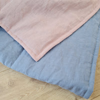 Natural Hemp Linen Blanket double-sided "Deep Blue + Coral Pink" quilt in stripe - Linen fabric filled organic Hemp fiber - Full Twin Queen King Custom Size