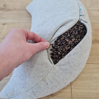 Hemp meditation Cresсent cushion filled with buckwheat hulls