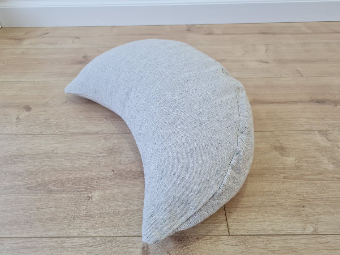 Hemp meditation Cresсent cushion filled with buckwheat hulls