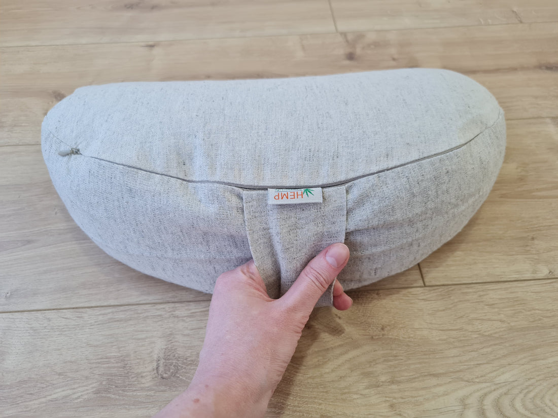 Hemp meditation Cresсent cushion filled with buckwheat hulls