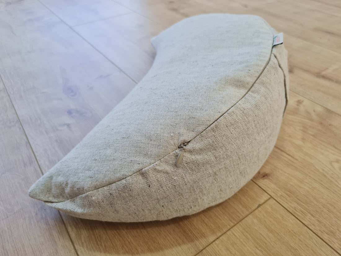 Hemp meditation Cresсent cushion filled with buckwheat hulls