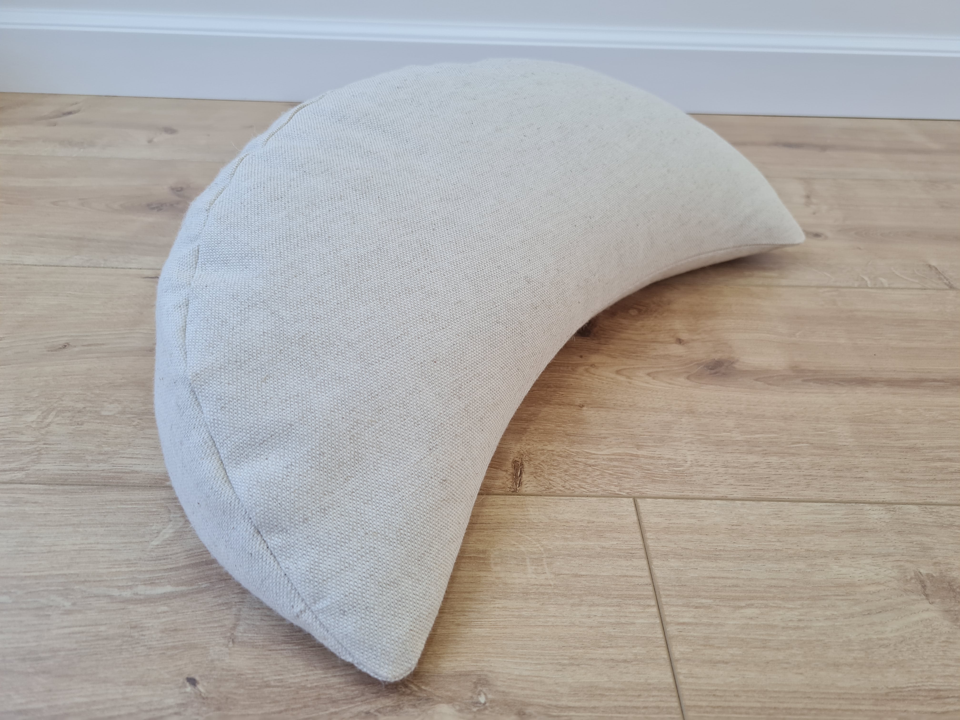 linen meditation Cresсent cushion filled with buckwheat hulls