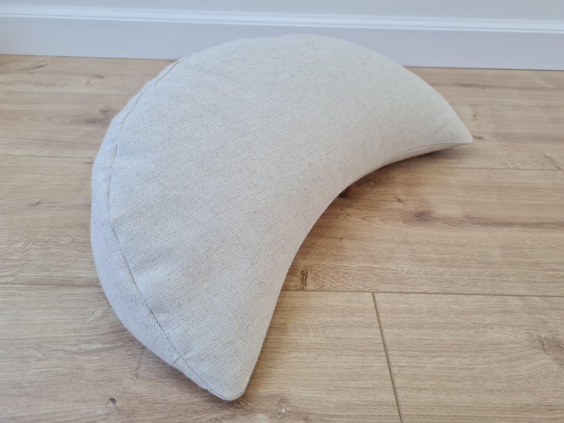 Linen-encased Crescent Pillow generously filled with the natural comfort of Buckwheat Shells + Gift Bag / meditation cushion Christmas gift