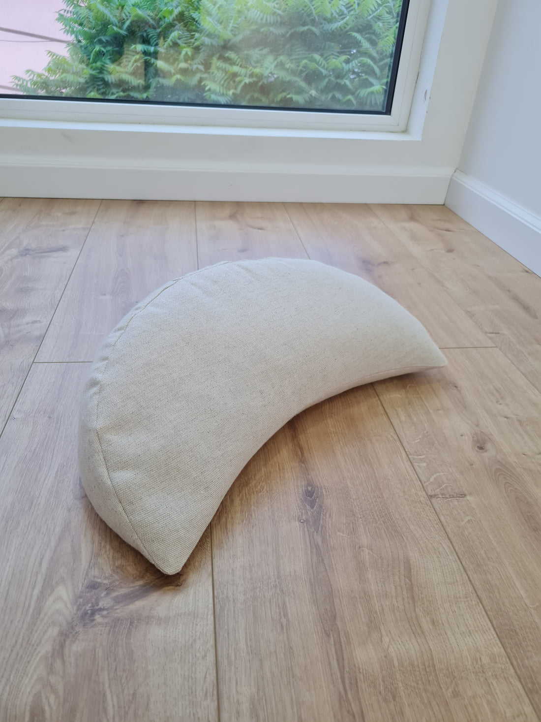 linen meditation Cresсent cushion filled with buckwheat hulls