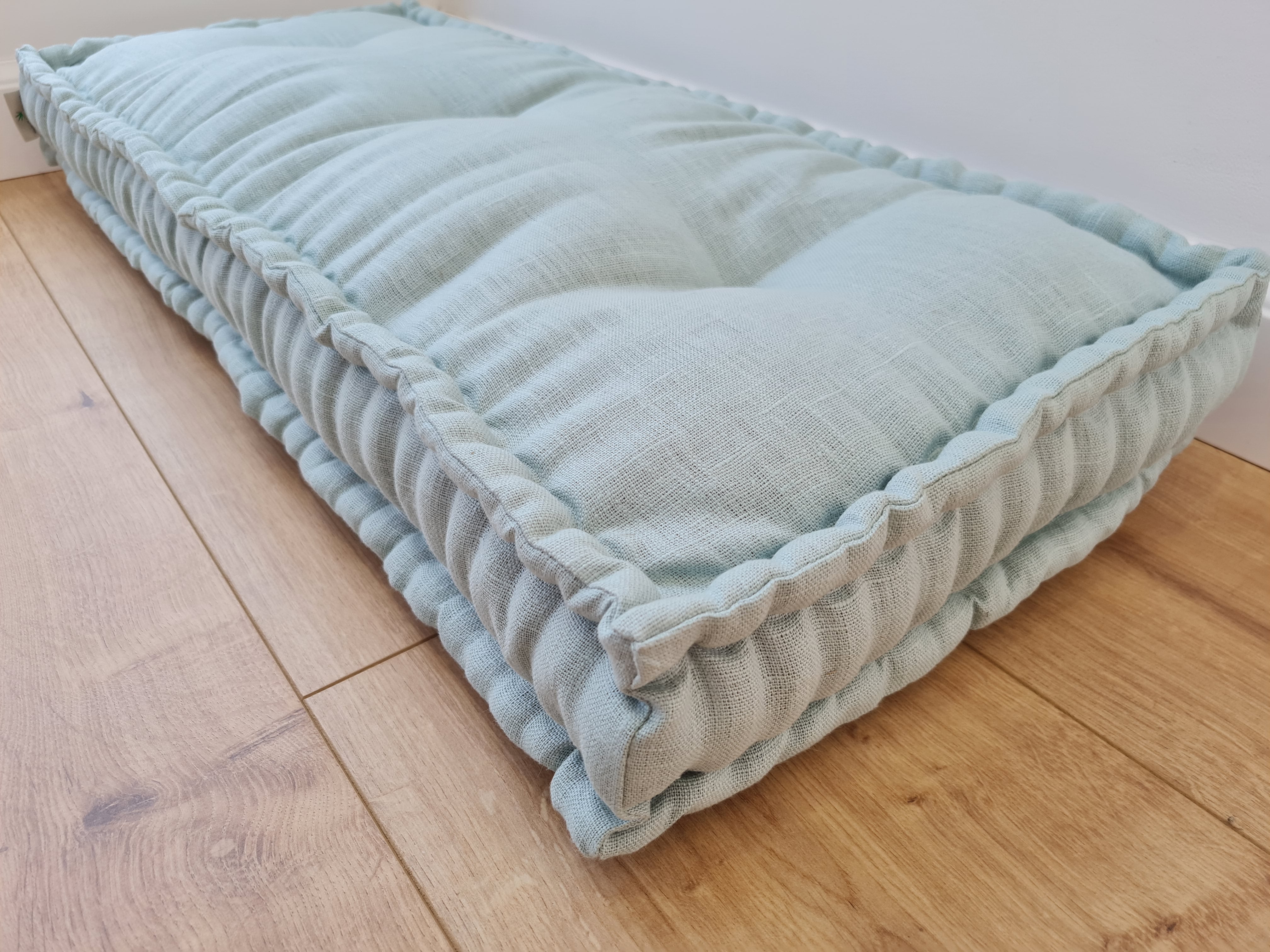 Light Hemp Floor cushion with organic hemp fiber filling in natural linen fabric / floor french pillow seat