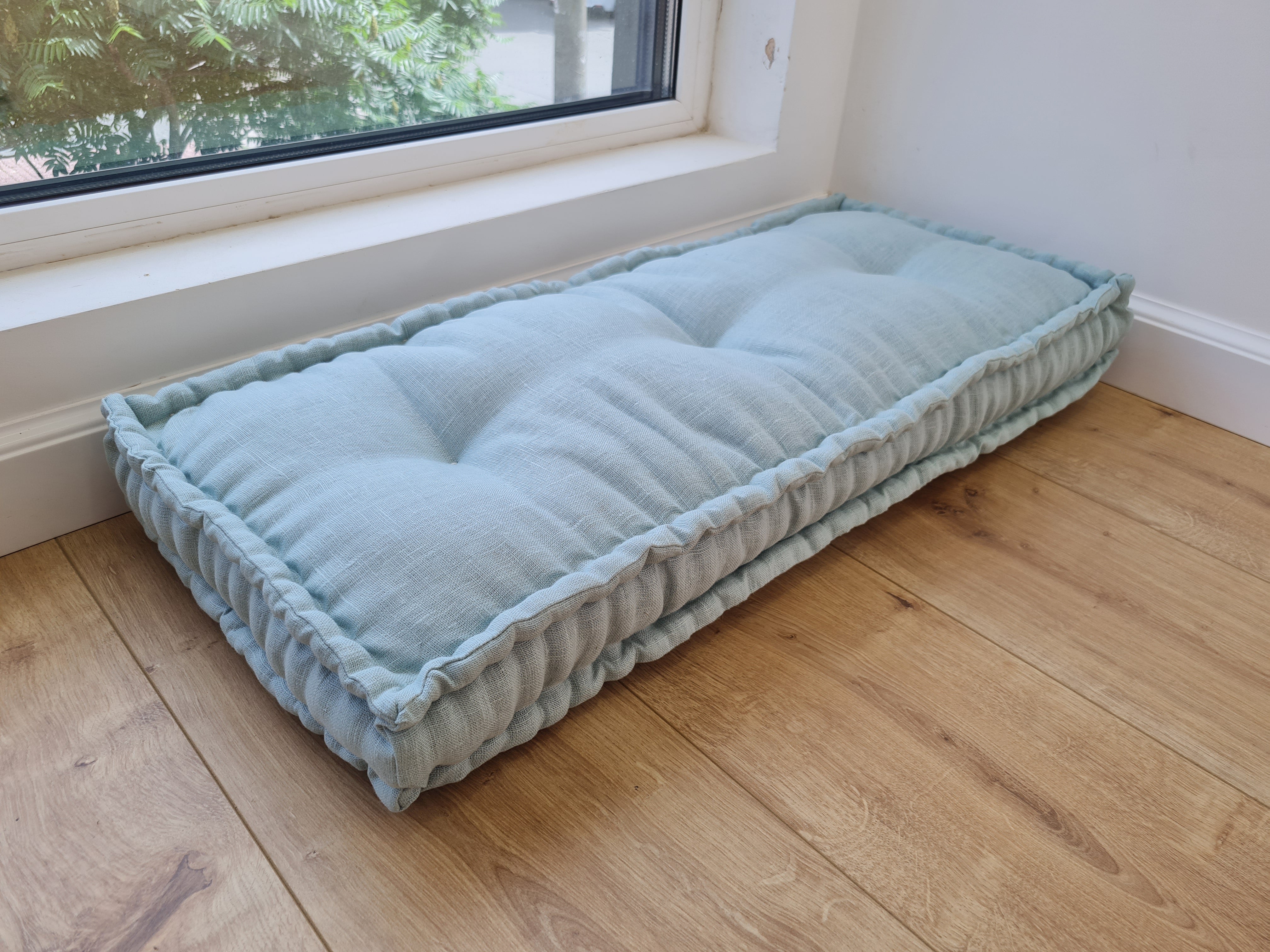 Light Hemp Floor cushion with organic hemp fiber filling in natural linen fabric / floor french pillow seat