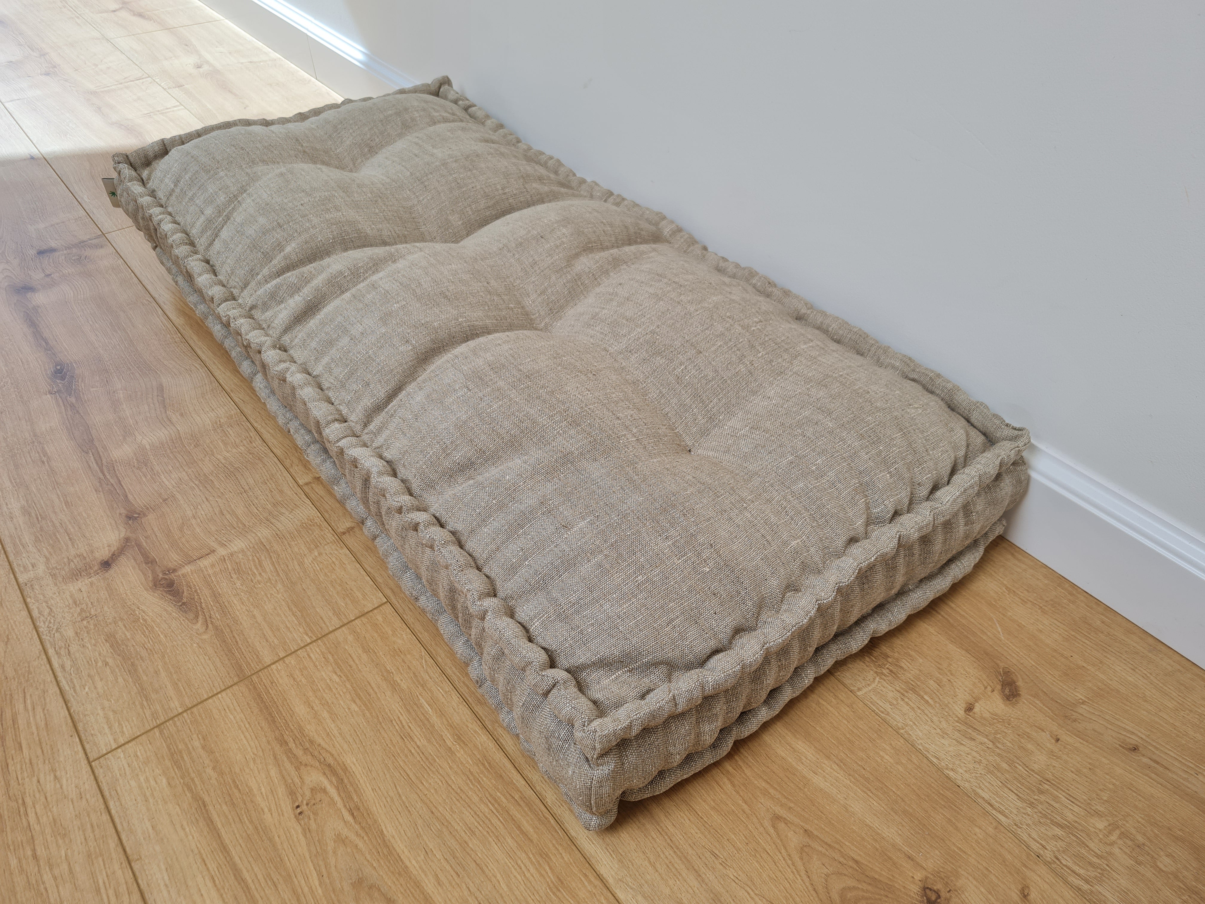 Special listing for Julie Jones one 19" x 68" x 3" hemp cushion in natural undyed linen fabric in grey shade