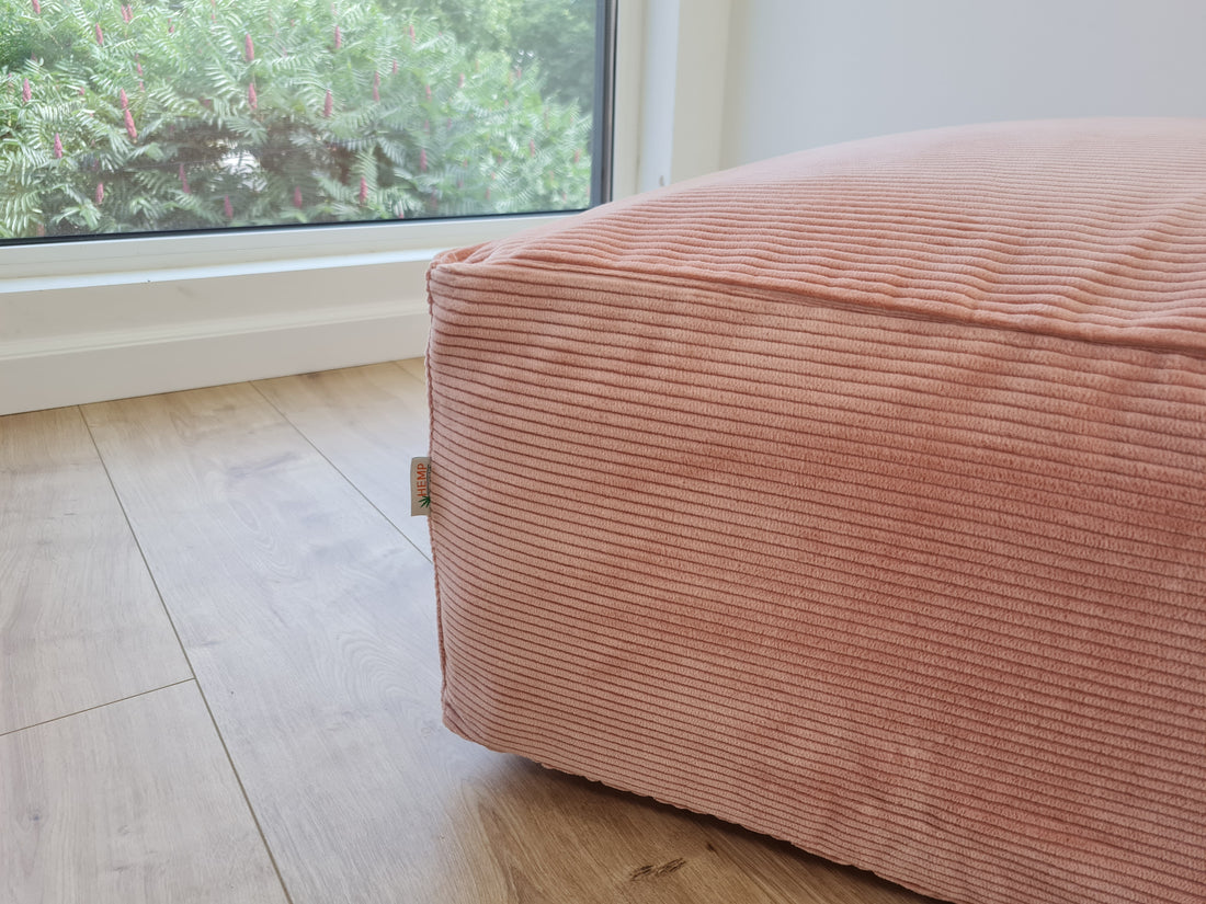 24"x24" (60х60 cm) Unique HEMP Floor Cushion filled organic Hemp Fiber with removable Cover in pink marshmallow