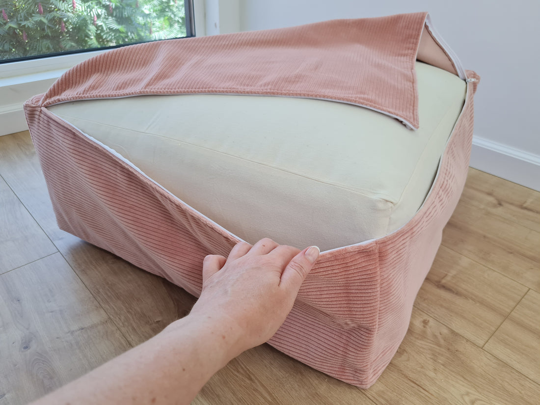 24"x24" (60х60 cm) Unique HEMP Floor Cushion filled organic Hemp Fiber with removable Cover in pink marshmallow