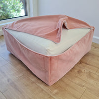 Special listing for U.: two pink and yellow HEMP Floor Cushions Marogans filled organic Hemp Fiber with removable Cover