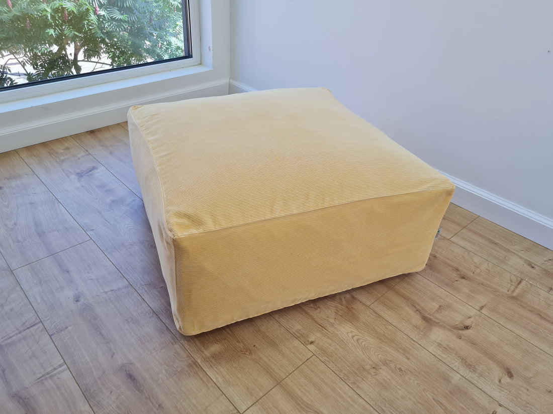 Unique HEMP Floor Cushion Marogan filled organic Hemp Fiber with removable Cover with zipper in natural cotton velvet fabric settee ottoman