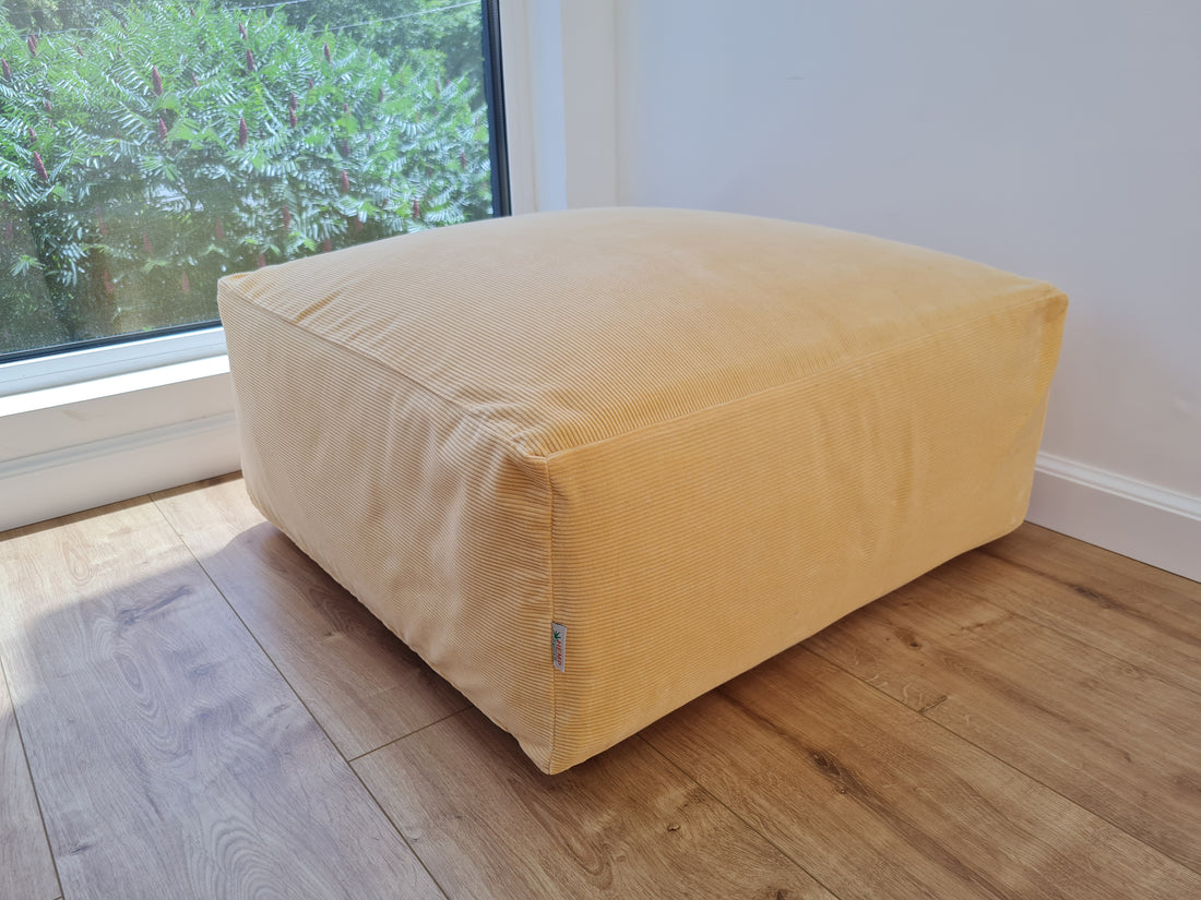 24"x24" (60х60 cm) Unique HEMP Floor Cushion filled organic Hemp Fiber with removable Cover settee ottoman Marogan in yellow marshmallow