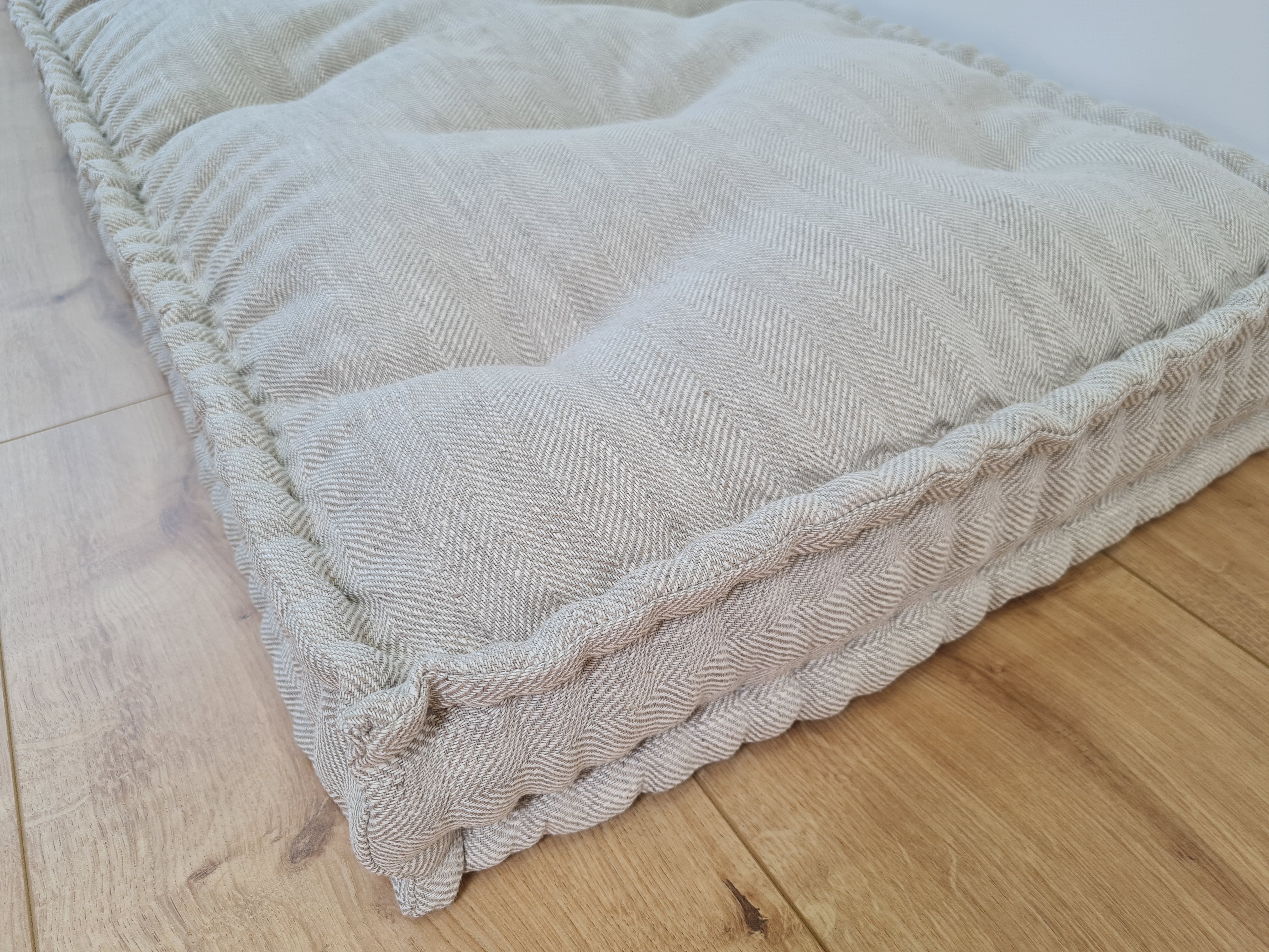 15" x 17.7" (38 x 45 cm) Hemp Custom madeWindow Mudroom Floor bench cushion filled organic hemp fiber in natural non-dyed linen fabric unique all natural pillow