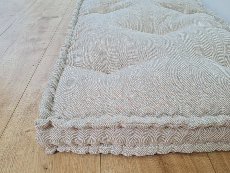 Hemp Custom madeWindow Mudroom Floor bench cushion filled organic hemp fiber in natural non-dyed linen fabric unique all natural pillow