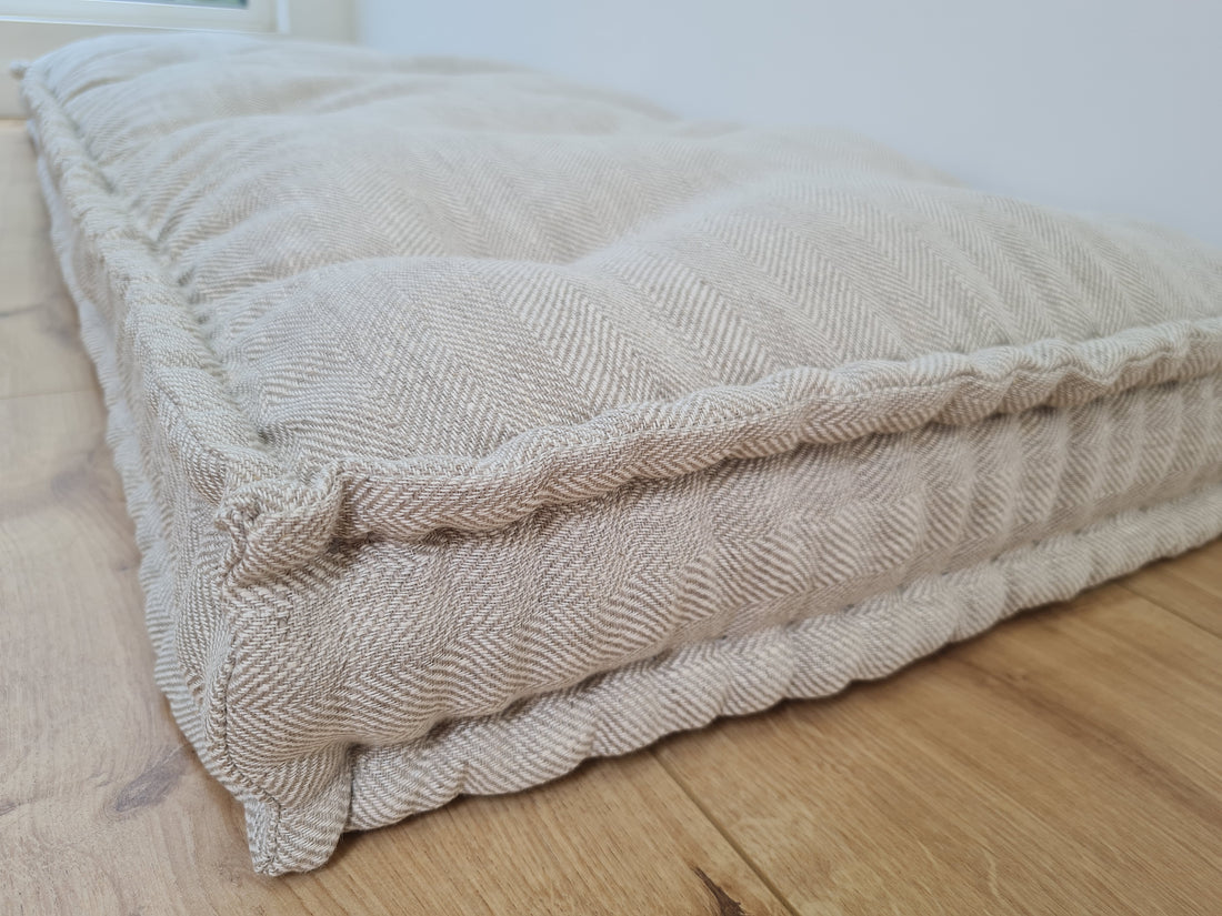 Hemp Custom madeWindow Mudroom Floor bench cushion filled organic hemp fiber in natural non-dyed linen fabric unique all natural pillow