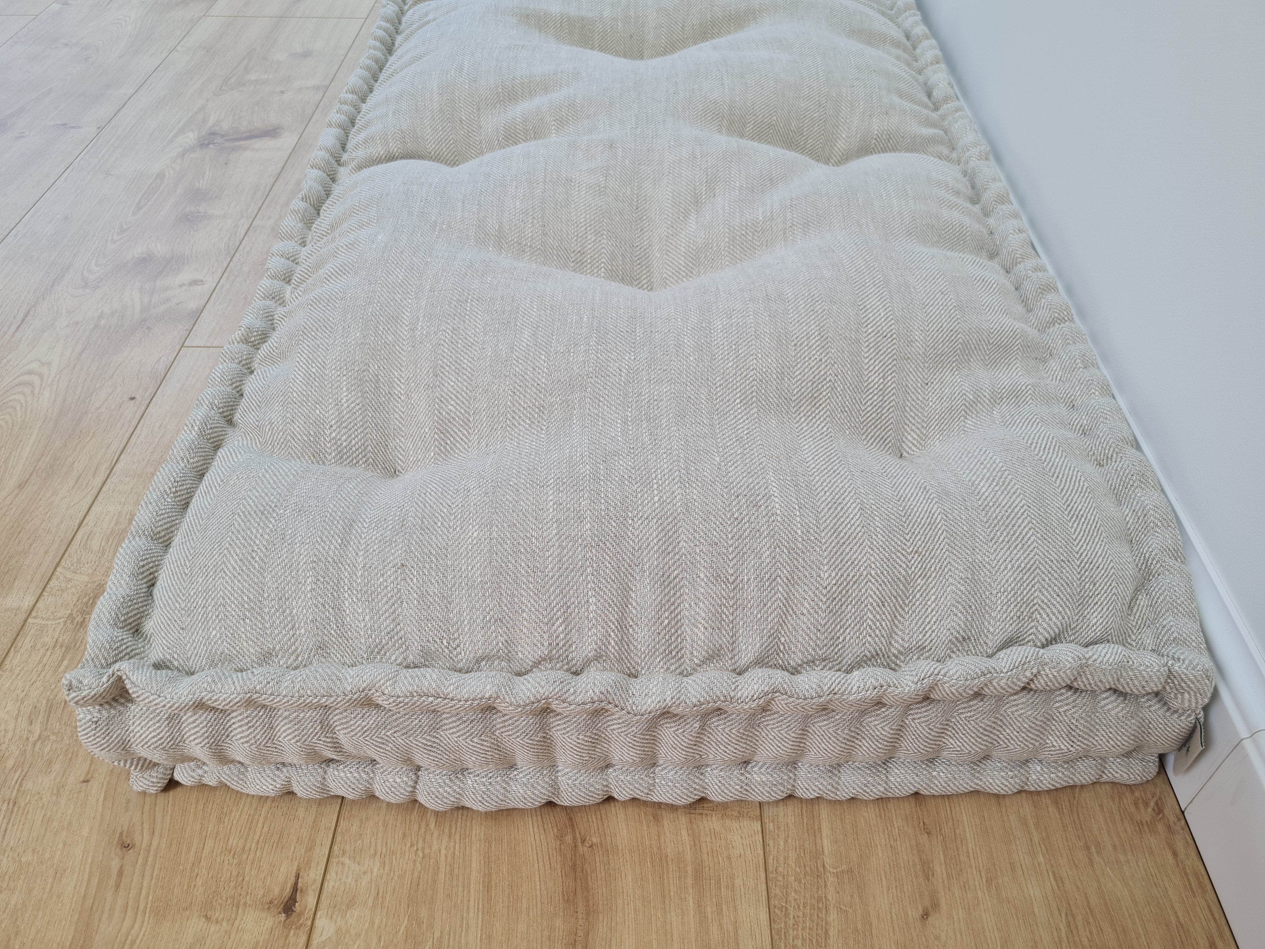 15" x 17.7" (38 x 45 cm) Hemp Custom madeWindow Mudroom Floor bench cushion filled organic hemp fiber in natural non-dyed linen fabric unique all natural pillow
