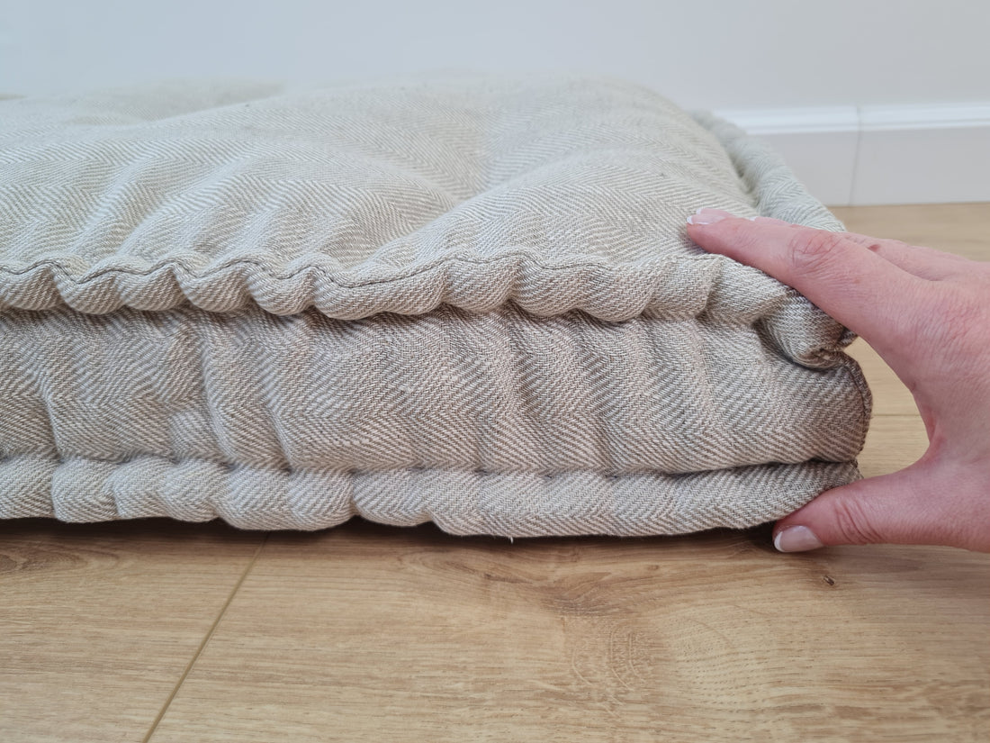 Hemp Custom madeWindow Mudroom Floor bench cushion filled organic hemp fiber in natural non-dyed linen fabric unique all natural pillow