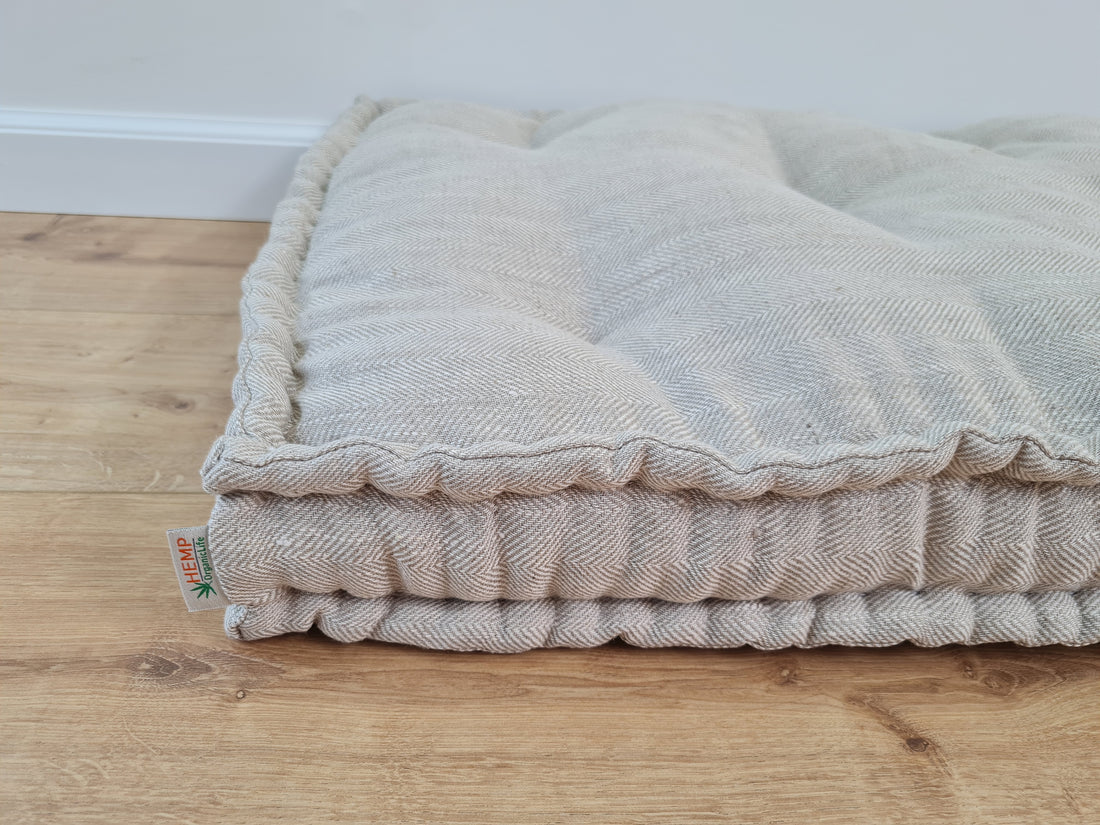 Hemp Custom madeWindow Mudroom Floor bench cushion filled organic hemp fiber in natural non-dyed linen fabric unique all natural pillow