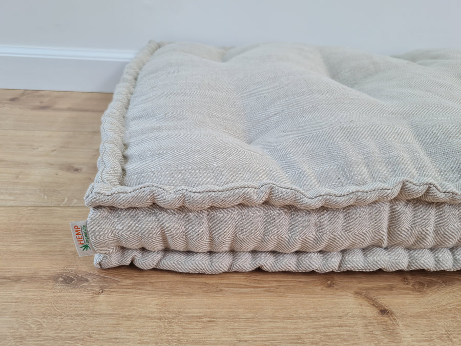 Hemp Custom madeWindow Mudroom Floor bench cushion filled organic hemp fiber in natural non-dyed linen fabric unique all natural pillow