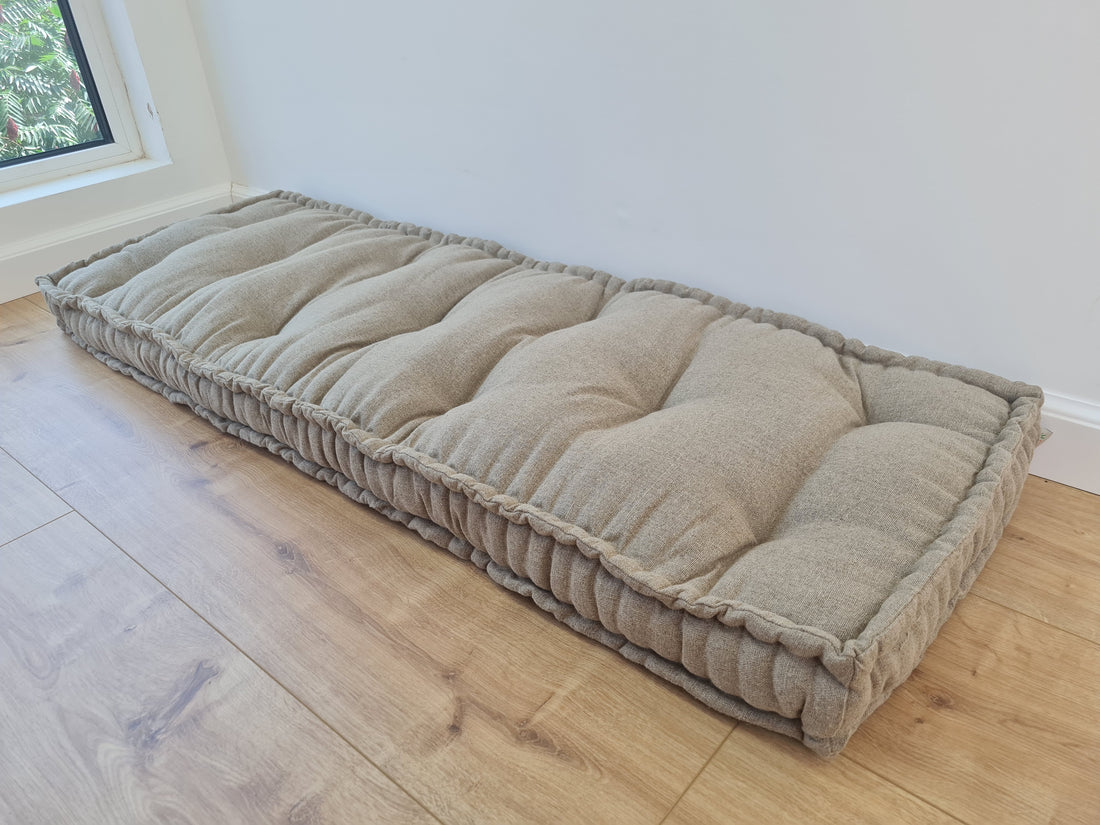 Hemp natural 16" x 47.3" (40x120 cm) non-dyed dark grey window Mudroom Floor Bench cushion with organic hemp fiber filling in linen fabric