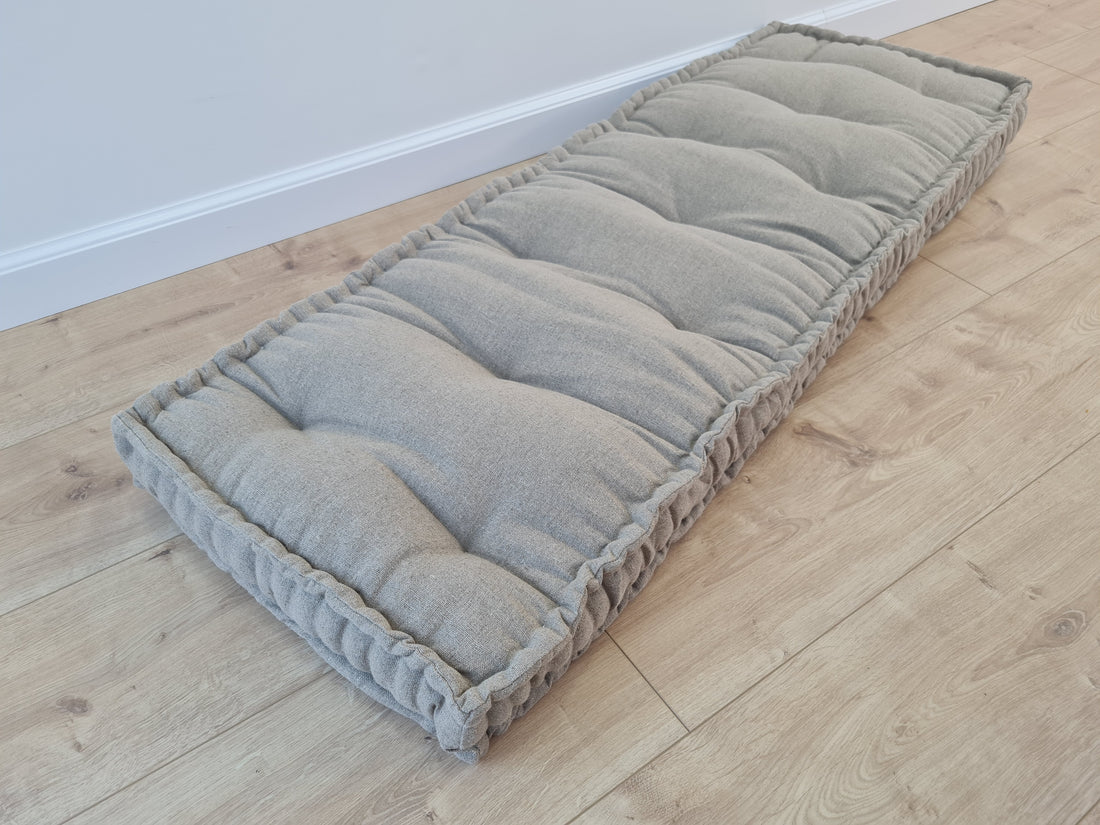 Hemp natural 16" x 47.3" (40x120 cm) non-dyed dark grey window Mudroom Floor Bench cushion with organic hemp fiber filling in linen fabric