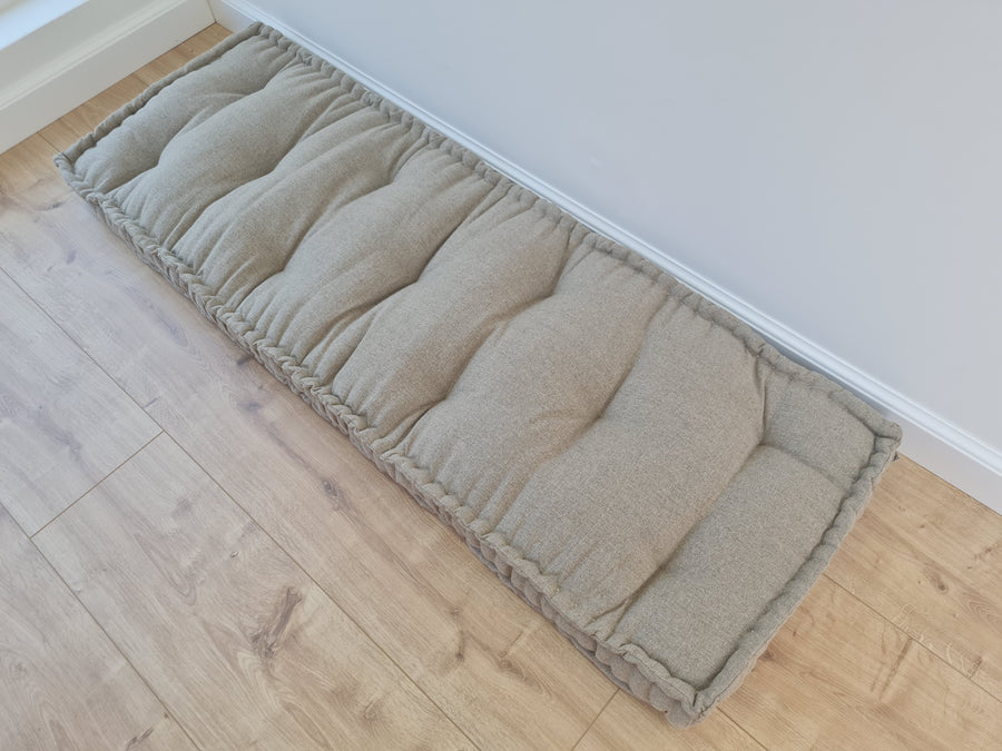 Hemp natural 16" x 47.3" (40x120 cm) non-dyed dark grey window Mudroom Floor Bench cushion with organic hemp fiber filling in linen fabric