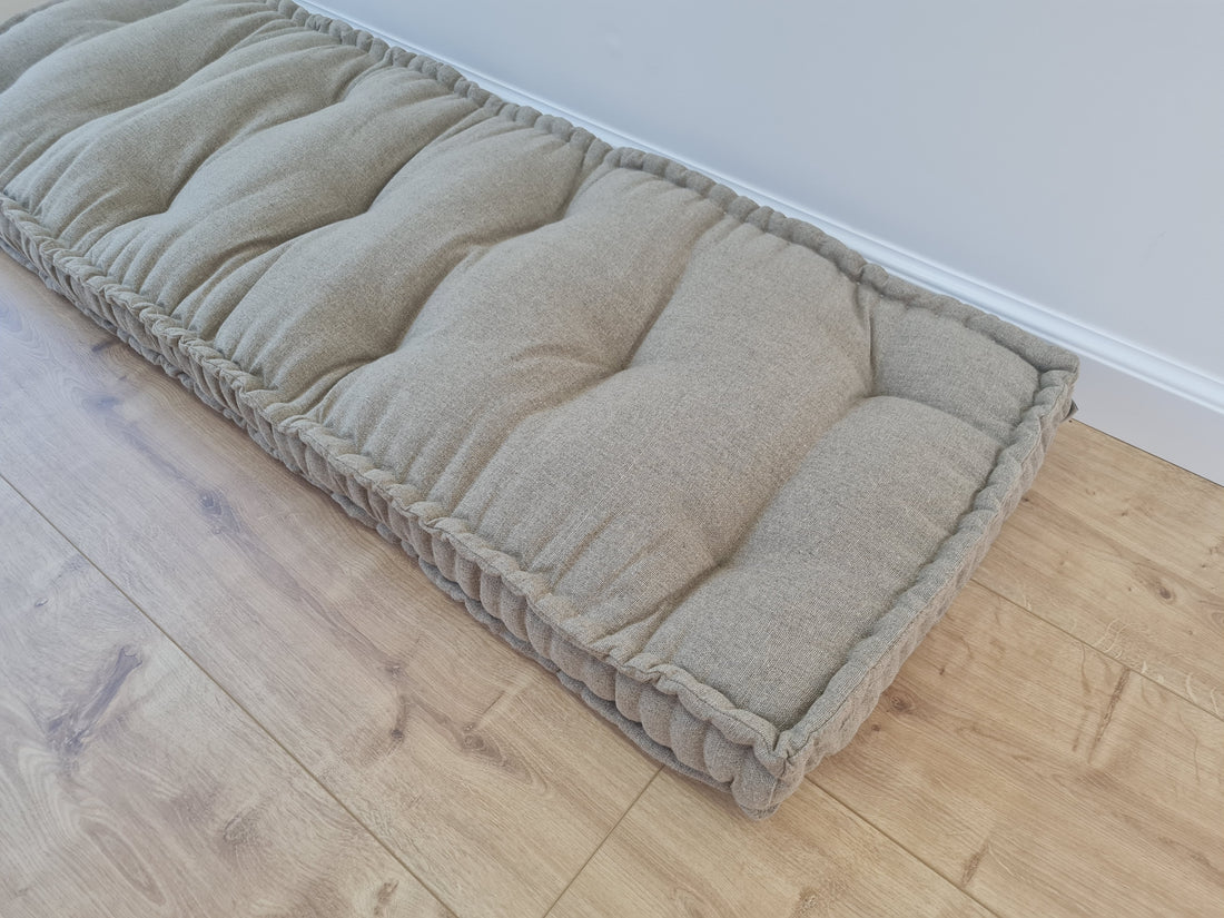 Hemp natural 16" x 47.3" (40x120 cm) non-dyed dark grey window Mudroom Floor Bench cushion with organic hemp fiber filling in linen fabric