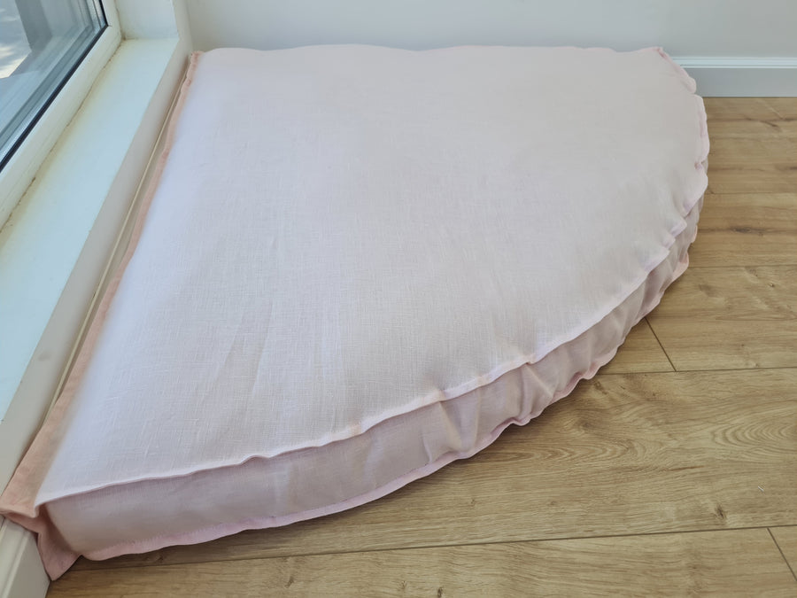 Hemp Reading nook cushion with removable cover Hemp fiber filler in cotton fabric with linen light pink cover/Floor cushion custom made size