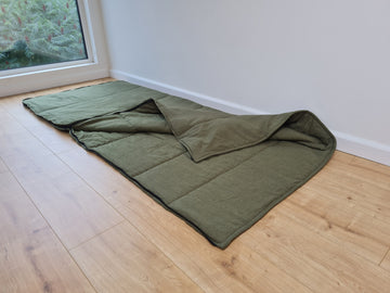 Organic HEMP Sleeping bag HEMP dark green fabric filled organic Hemp fiber filling - Hemp sleep bag / blanket quilt, hand made