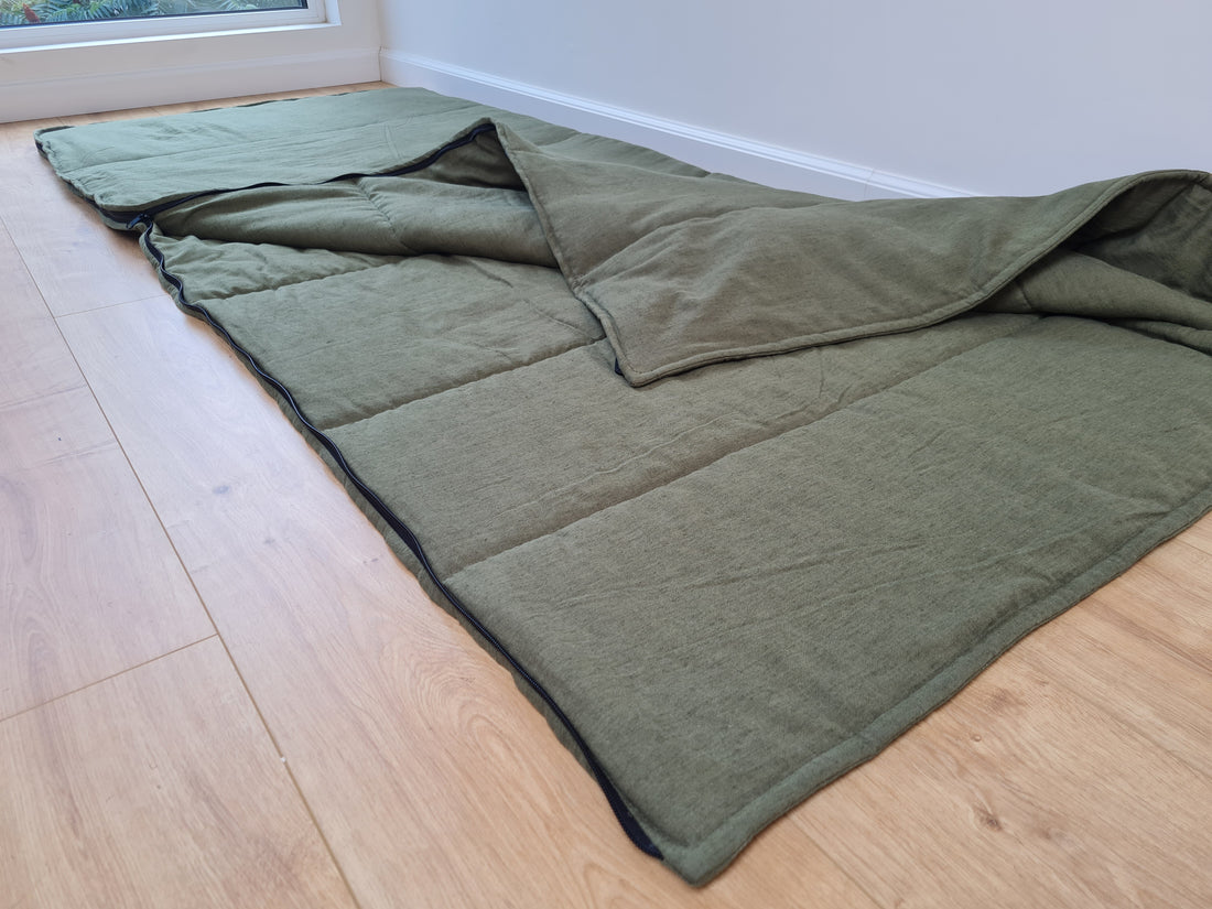 Organic HEMP Sleeping bag HEMP dark green fabric filled organic Hemp fiber filling - Hemp sleep bag / blanket quilt, hand made