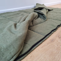 Organic HEMP Sleeping bag HEMP dark green fabric filled organic Hemp fiber filling - Hemp sleep bag / blanket quilt, hand made